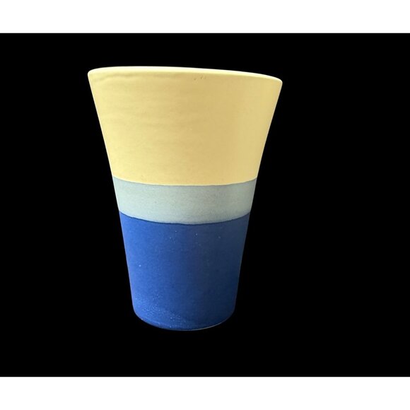 2001 California Pantry Handcrafted Ceramic Mug Blue & Sand Color Block Design - Picture 3 of 7